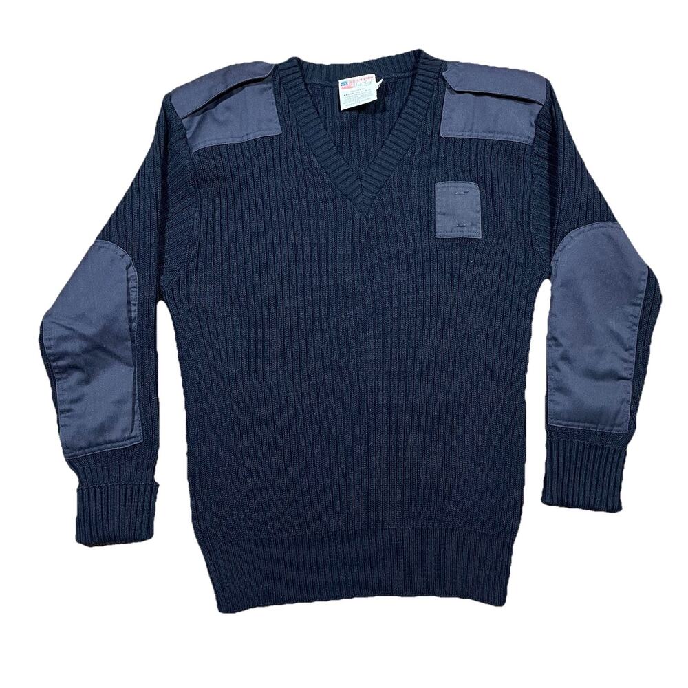 Vintage Commando by Jack Young Navy V Neck Sweater Elbow Patches L